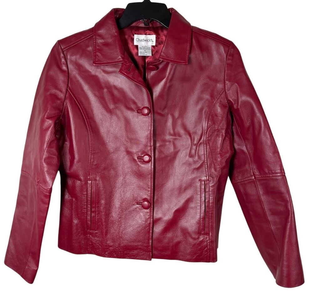 Chadwick’s Genuine Leather Jacket Women’s 12 Raspberry Red Y2K Fitted